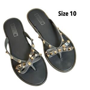 Ann More Grey JELLY SANDALS BOW TRIM DECORATION THONG SANDAL SZ 10 $28